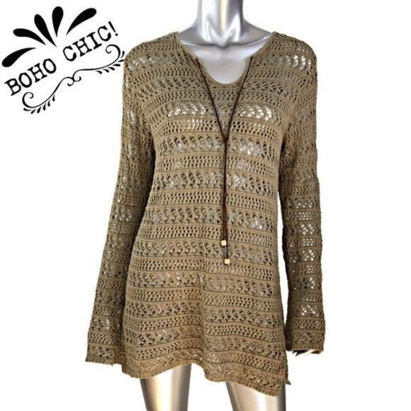 Gloria Vanderbilt Tops - Gloria Vanderbilt Crochet Tan Top Boho Small